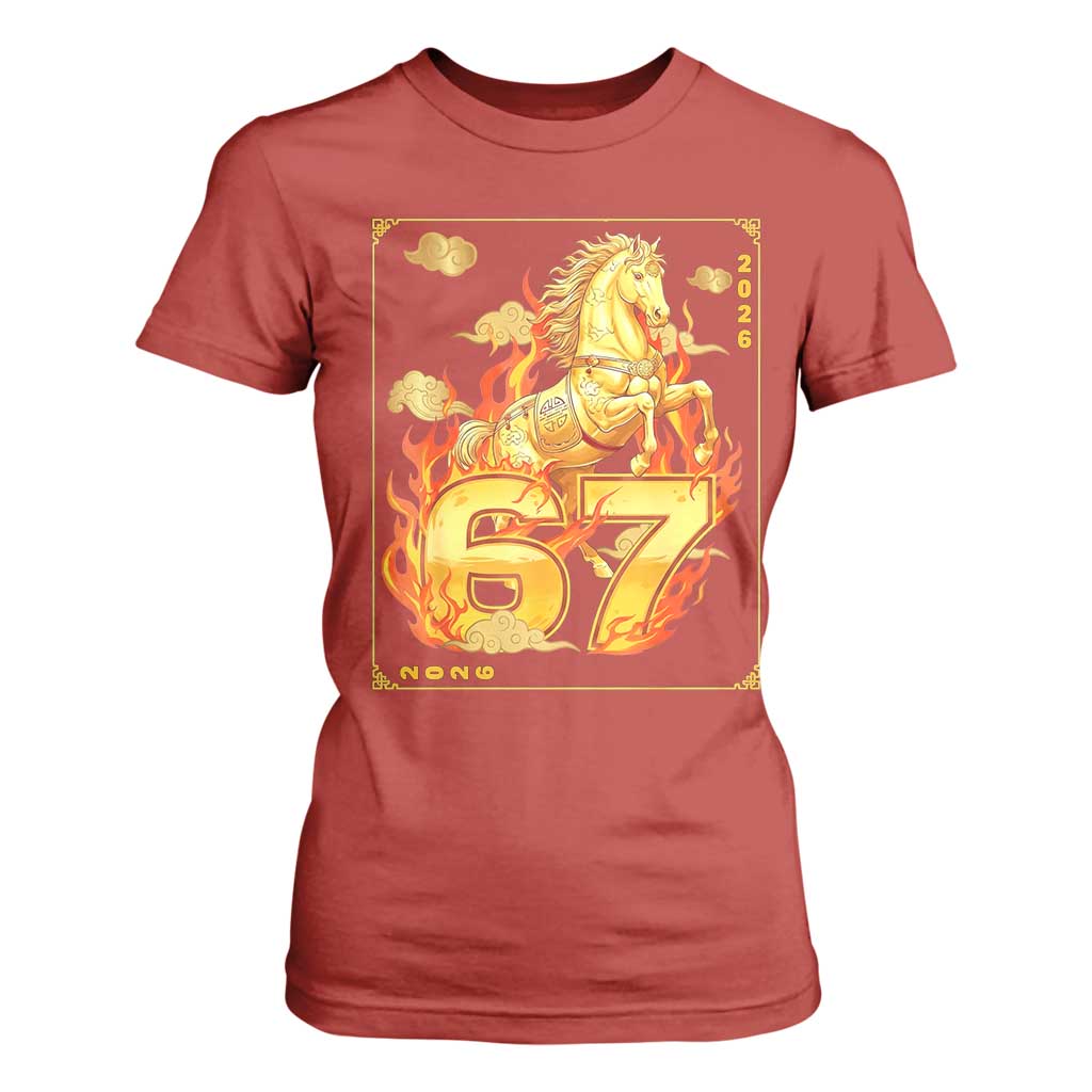 Funny Horse Six Seven Meme T Shirt For Women Happy Lunar New Year TS12 Red Print Your Wear
