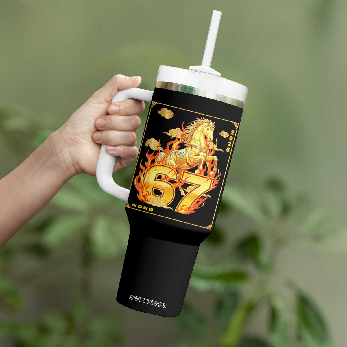 Funny Horse Six Seven Meme Tumbler With Handle Happy Lunar New Year TS12 Print Your Wear