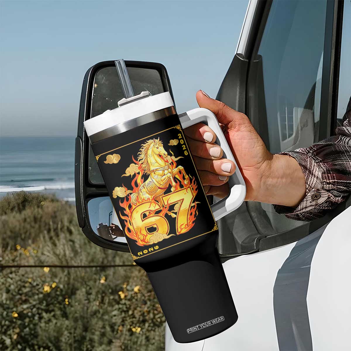 Funny Horse Six Seven Meme Tumbler With Handle Happy Lunar New Year TS12 Print Your Wear