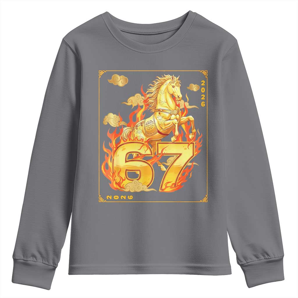 Funny Horse Six Seven Meme Youth Sweatshirt Happy Lunar New Year TS12 Charcoal Print Your Wear