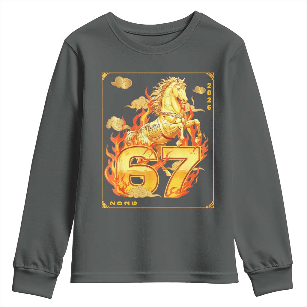 Funny Horse Six Seven Meme Youth Sweatshirt Happy Lunar New Year TS12 Dark Heather Print Your Wear