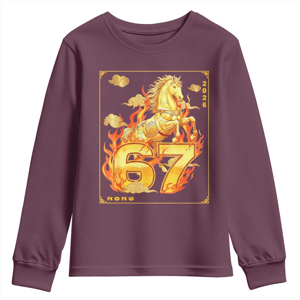 Funny Horse Six Seven Meme Youth Sweatshirt Happy Lunar New Year TS12 Maroon Print Your Wear