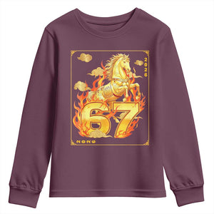 Funny Horse Six Seven Meme Youth Sweatshirt Happy Lunar New Year TS12 Maroon Print Your Wear