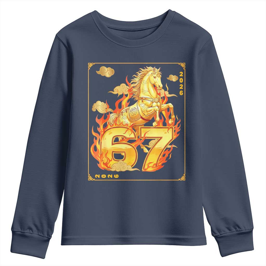 Funny Horse Six Seven Meme Youth Sweatshirt Happy Lunar New Year TS12 Navy Print Your Wear