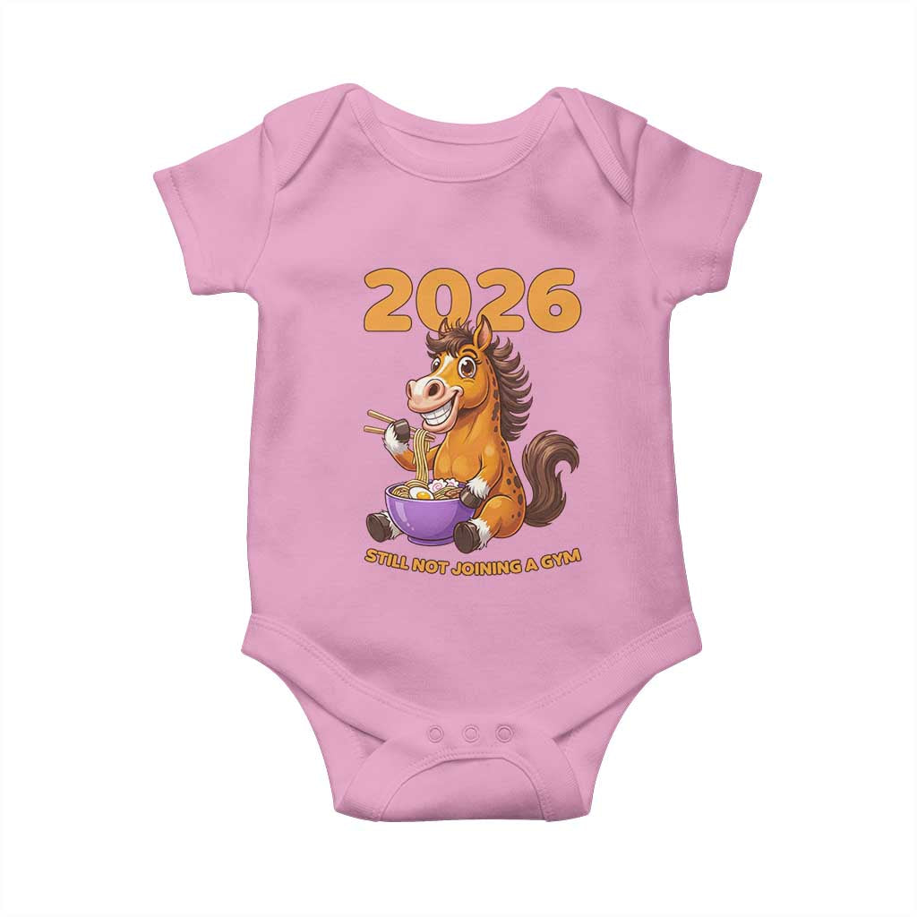 Still Not Joining A Gym Lunar New Year Baby Onesie Funny Horse Eating Ramen TS12 Light Pink Print Your Wear