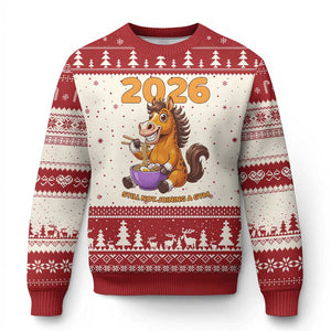 Still Not Joining A Gym Lunar New Year Ugly Christmas Sweater Funny Horse Eating Ramen TS12 Beige Red Print Your Wear