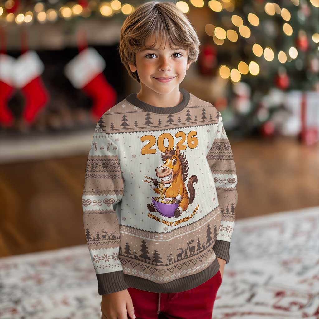 Still Not Joining A Gym Lunar New Year Ugly Christmas Sweater Funny Horse Eating Ramen TS12 Mocha Mousse Print Your Wear