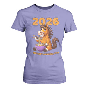 Still Not Joining A Gym Lunar New Year T Shirt For Women Funny Horse Eating Ramen TS12 Violet Print Your Wear