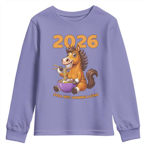 Still Not Joining A Gym Lunar New Year Youth Sweatshirt Funny Horse Eating Ramen TS12 Violet Print Your Wear