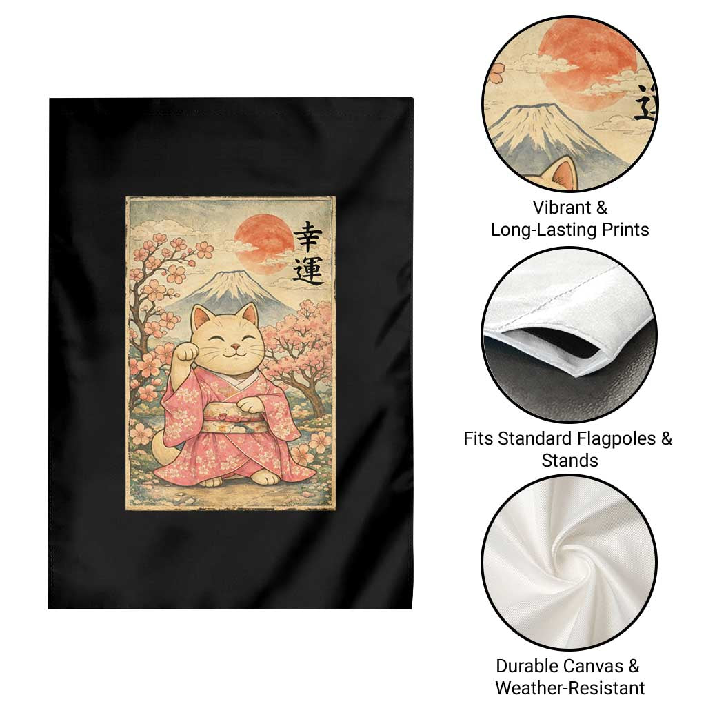 Japanese Anime Maneki Neko Garden Flag Kawaii Waving Cat Good Luck Kanji TS12 Print Your Wear