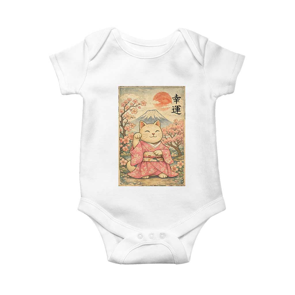 Japanese Anime Maneki Neko Baby Onesie Kawaii Waving Cat Good Luck Kanji TS12 White Print Your Wear