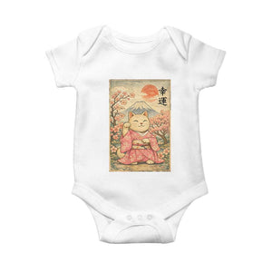 Japanese Anime Maneki Neko Baby Onesie Kawaii Waving Cat Good Luck Kanji TS12 White Print Your Wear
