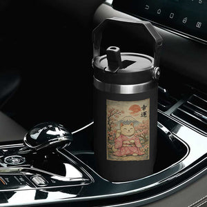 Japanese Anime Maneki Neko Flip Straw Tumbler Kawaii Waving Cat Good Luck Kanji TS12 Print Your Wear