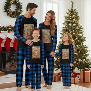 Japanese Anime Maneki Neko Plaid Pajama Set Kawaii Waving Cat Good Luck Kanji TS12 Blue Plaid Print Your Wear