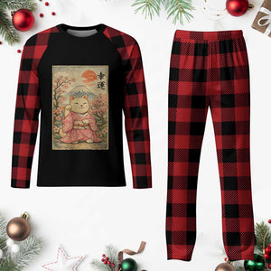 Japanese Anime Maneki Neko Plaid Pajama Set Kawaii Waving Cat Good Luck Kanji TS12 Buffalo Plaid Print Your Wear