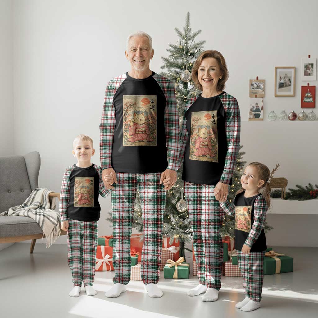 Japanese Anime Maneki Neko Plaid Pajama Set Kawaii Waving Cat Good Luck Kanji TS12 Christmas Plaid Print Your Wear