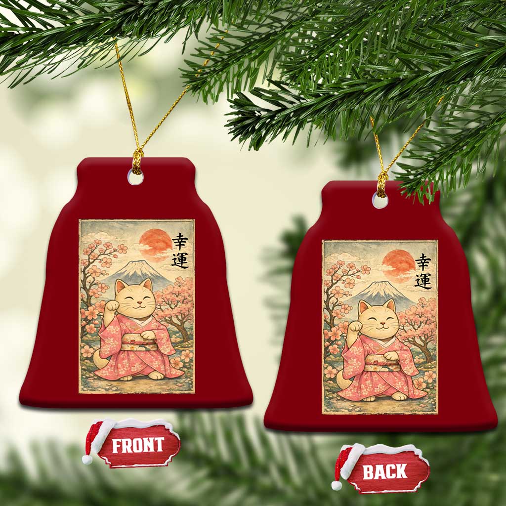 Japanese Anime Maneki Neko Ceramic Ornament Kawaii Waving Cat Good Luck Kanji TS12 Print Your Wear