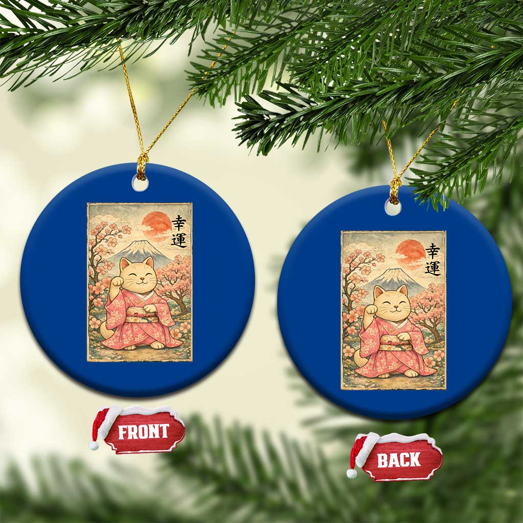 Japanese Anime Maneki Neko Ceramic Ornament Kawaii Waving Cat Good Luck Kanji TS12 1pc Blue Print Your Wear