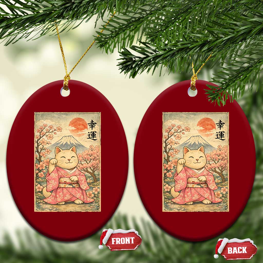 Japanese Anime Maneki Neko Ceramic Ornament Kawaii Waving Cat Good Luck Kanji TS12 Print Your Wear