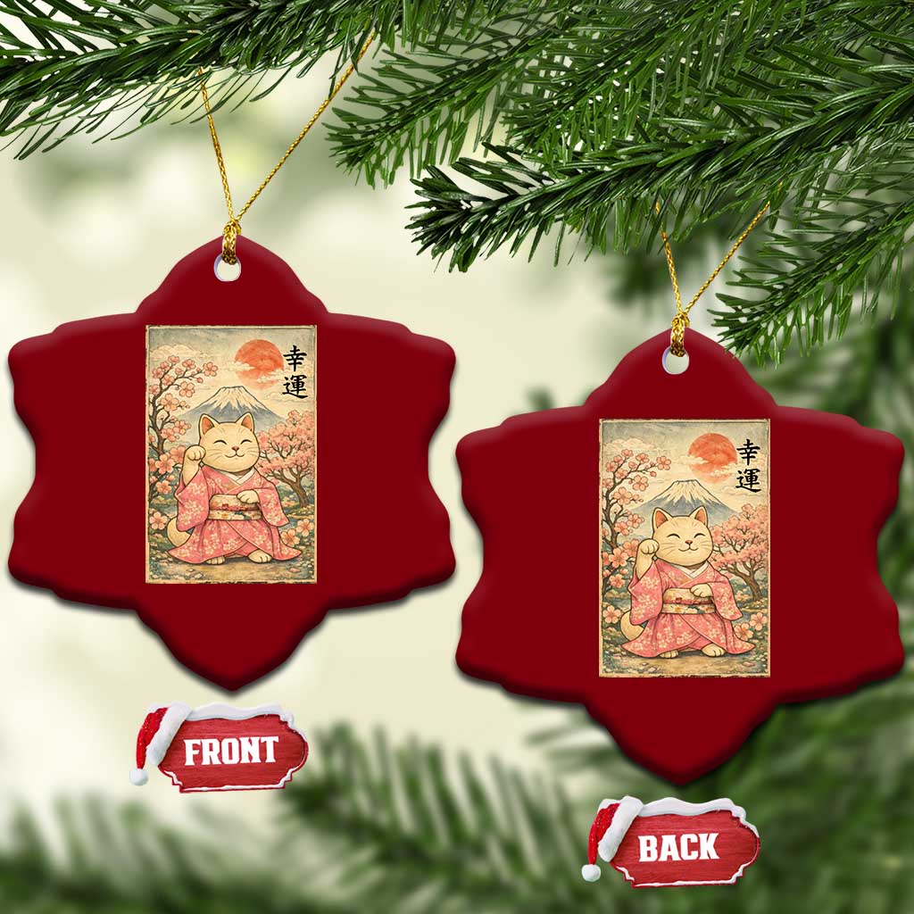 Japanese Anime Maneki Neko Ceramic Ornament Kawaii Waving Cat Good Luck Kanji TS12 Print Your Wear
