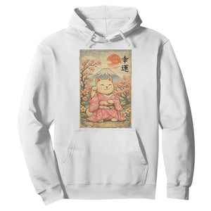 Japanese Anime Maneki Neko Hoodie Kawaii Waving Cat Good Luck Kanji TS12 White Print Your Wear