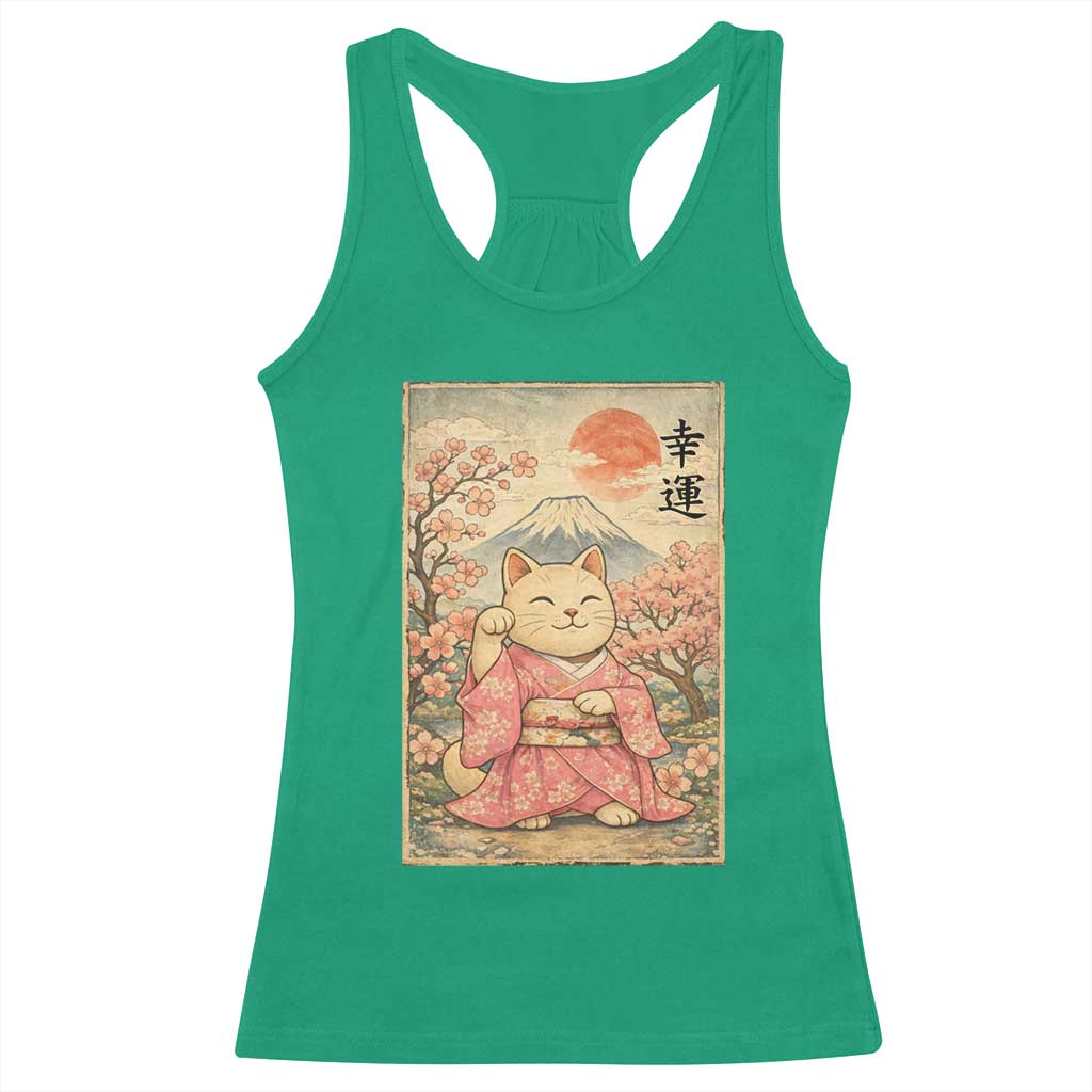 Japanese Anime Maneki Neko Racerback Tank Top Kawaii Waving Cat Good Luck Kanji TS12 Irish Green Print Your Wear