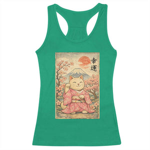 Japanese Anime Maneki Neko Racerback Tank Top Kawaii Waving Cat Good Luck Kanji TS12 Irish Green Print Your Wear