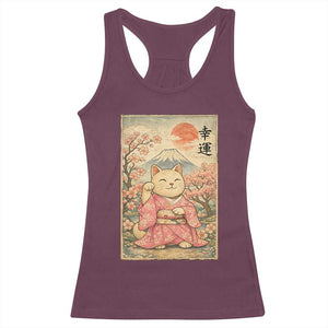 Japanese Anime Maneki Neko Racerback Tank Top Kawaii Waving Cat Good Luck Kanji TS12 Maroon Print Your Wear