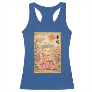 Japanese Anime Maneki Neko Racerback Tank Top Kawaii Waving Cat Good Luck Kanji TS12 Royal Blue Print Your Wear