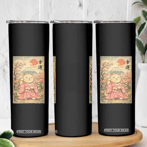 Japanese Anime Maneki Neko Skinny Tumbler Kawaii Waving Cat Good Luck Kanji TS12 Print Your Wear