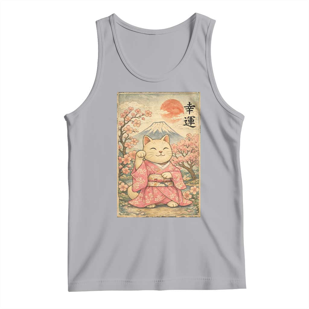 Japanese Anime Maneki Neko Tank Top Kawaii Waving Cat Good Luck Kanji TS12 Athletic Heather Print Your Wear