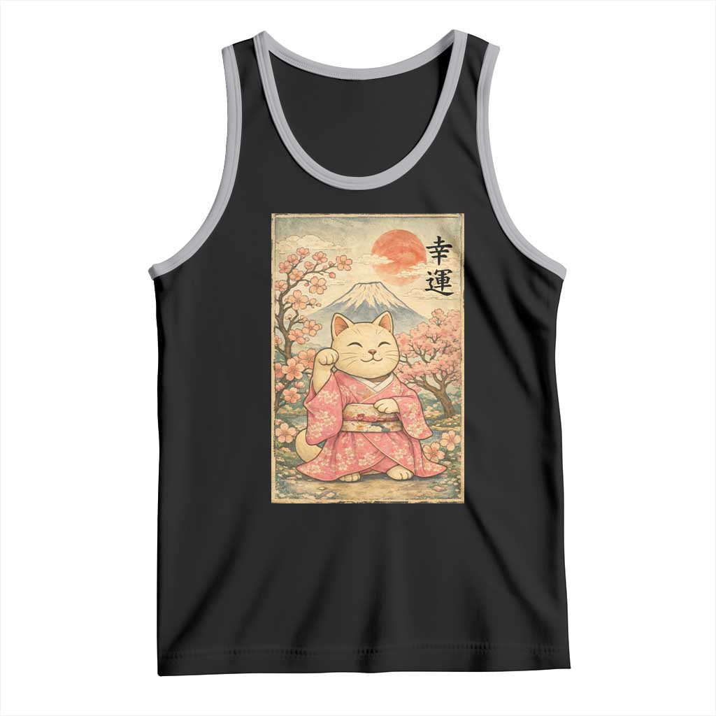 Japanese Anime Maneki Neko Tank Top Kawaii Waving Cat Good Luck Kanji TS12 Black Athletic Heather Print Your Wear