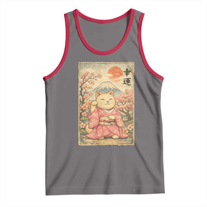 Japanese Anime Maneki Neko Tank Top Kawaii Waving Cat Good Luck Kanji TS12 Deep Heather Red Print Your Wear