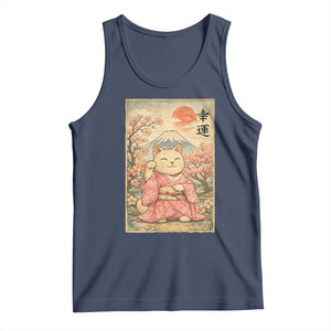 Japanese Anime Maneki Neko Tank Top Kawaii Waving Cat Good Luck Kanji TS12 Navy Print Your Wear