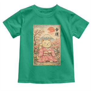 Japanese Anime Maneki Neko Toddler T Shirt Kawaii Waving Cat Good Luck Kanji TS12 Irish Green Print Your Wear