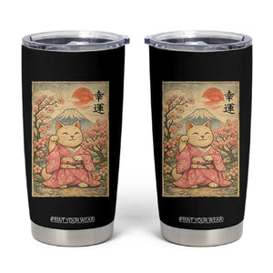 Japanese Anime Maneki Neko Tumbler Cup Kawaii Waving Cat Good Luck Kanji TS12 Black Print Your Wear