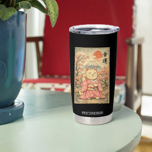 Japanese Anime Maneki Neko Tumbler Cup Kawaii Waving Cat Good Luck Kanji TS12 Print Your Wear