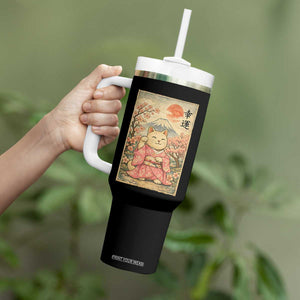 Japanese Anime Maneki Neko Tumbler With Handle Kawaii Waving Cat Good Luck Kanji TS12 Print Your Wear