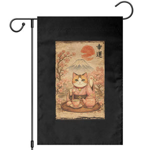 Japanese Maneki Neko Drinking Tea Kawaii Lucky Cat Garden Flag TS12 Black Print Your Wear