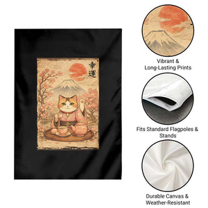 Japanese Maneki Neko Drinking Tea Kawaii Lucky Cat Garden Flag TS12 Print Your Wear