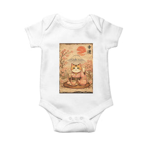 Japanese Maneki Neko Drinking Tea Kawaii Lucky Cat Baby Onesie TS12 White Print Your Wear
