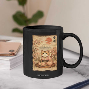 Japanese Maneki Neko Drinking Tea Kawaii Lucky Cat Coffee Mug TS12 Print Your Wear
