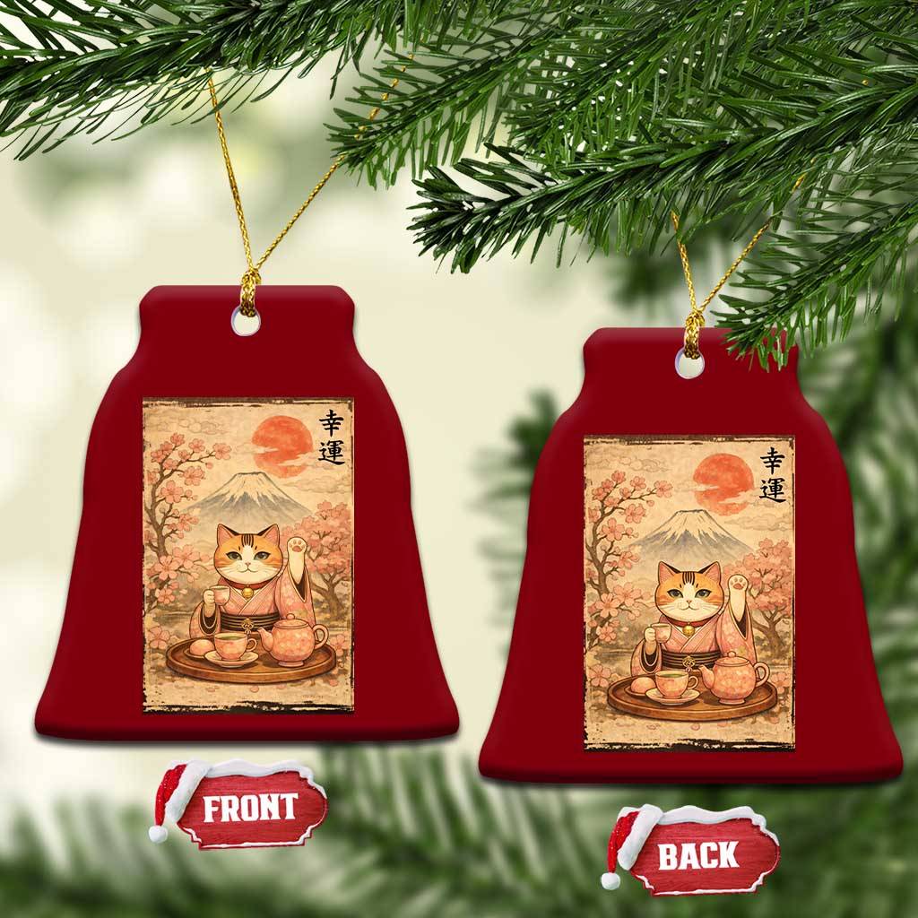 Japanese Maneki Neko Drinking Tea Kawaii Lucky Cat Ceramic Ornament TS12 Print Your Wear