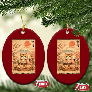 Japanese Maneki Neko Drinking Tea Kawaii Lucky Cat Ceramic Ornament TS12 Print Your Wear