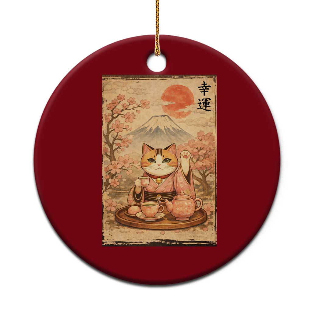 Japanese Maneki Neko Drinking Tea Kawaii Lucky Cat Ceramic Ornament TS12 1pc Red Print Your Wear