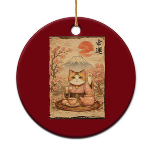 Japanese Maneki Neko Drinking Tea Kawaii Lucky Cat Ceramic Ornament TS12 1pc Red Print Your Wear