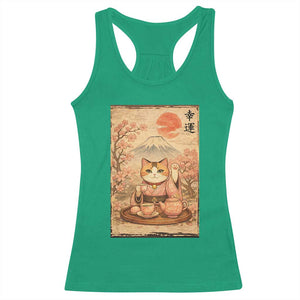 Japanese Maneki Neko Drinking Tea Kawaii Lucky Cat Racerback Tank Top TS12 Irish Green Print Your Wear