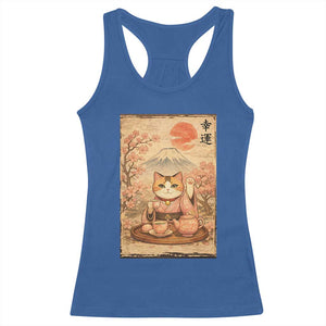 Japanese Maneki Neko Drinking Tea Kawaii Lucky Cat Racerback Tank Top TS12 Royal Blue Print Your Wear
