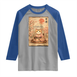 Japanese Maneki Neko Drinking Tea Kawaii Lucky Cat Raglan Shirt TS12 Sport Gray Royal Print Your Wear