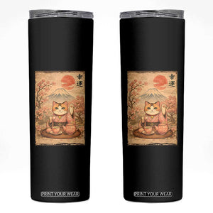 Japanese Maneki Neko Drinking Tea Kawaii Lucky Cat Skinny Tumbler TS12 Black Print Your Wear